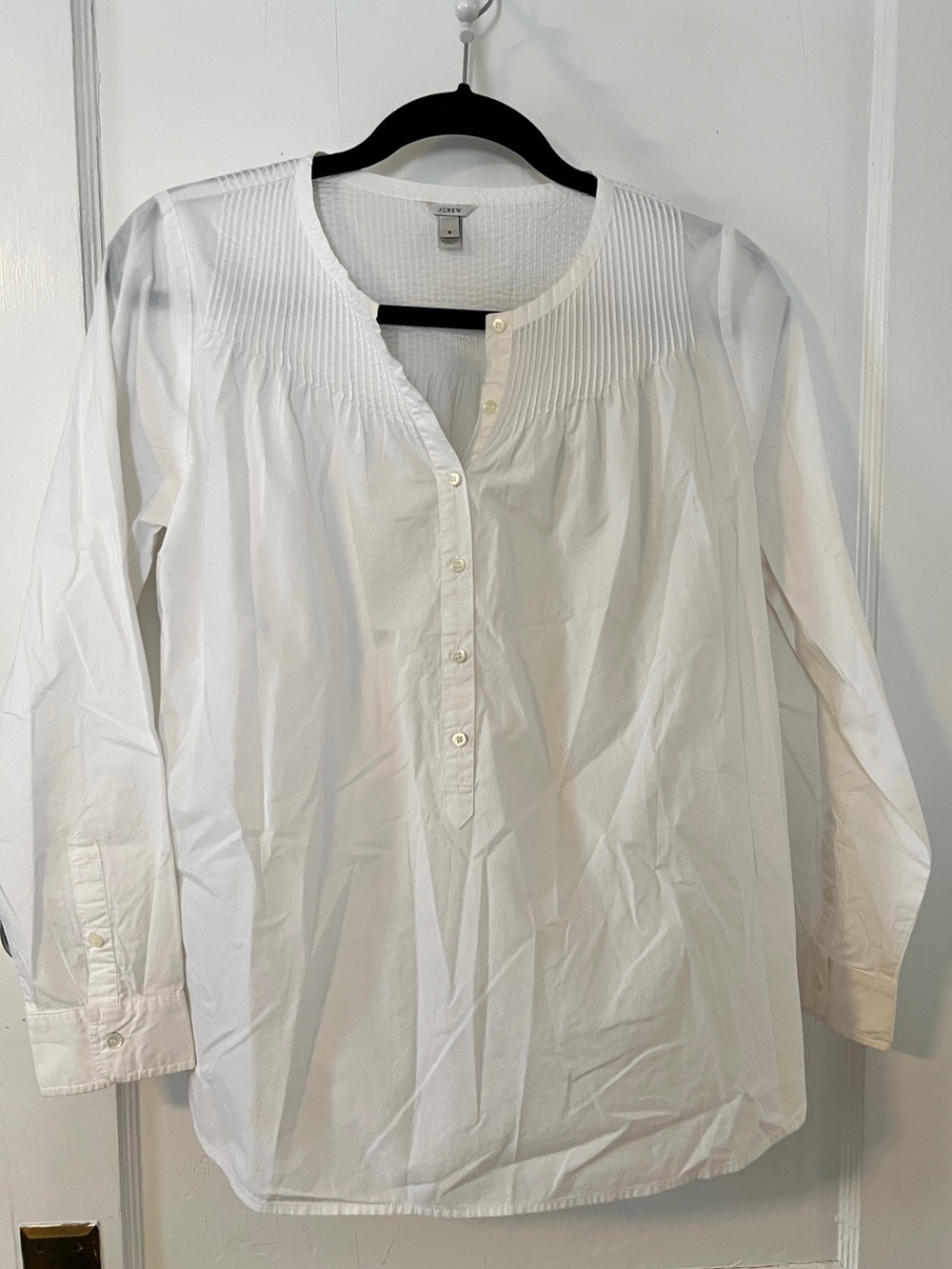 J.Crew White Pintuck Popover Blouse Long Sleeve Cotton Shirt 6 Classic Capsule